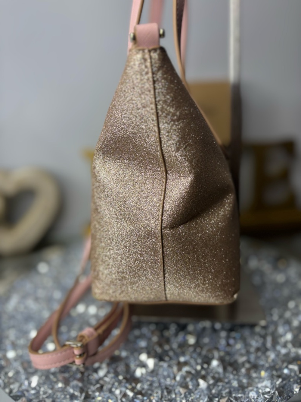 kate spade Rose Gold Glitter Shoulder Bag with Pink Trim - Picture 7 of 12